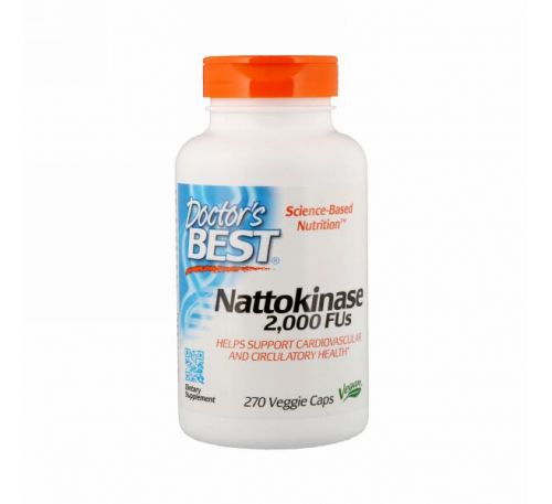 Doctor's Best, Наттокиназа, 2000 фибринолитических единиц (FU), 270 вегакапсул