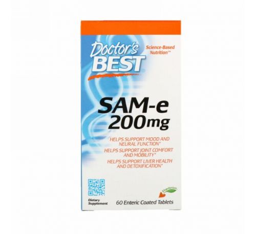 Doctor's Best, SAM-e, 200 мг, 60 таблеток, покрытых кишечнорастворимой оболочкой