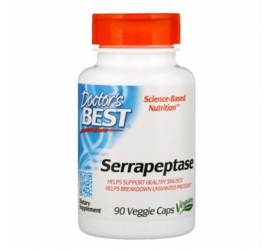Doctor's Best, Серрапептаза Best, 40 000 SPU, 90 растительных капсул