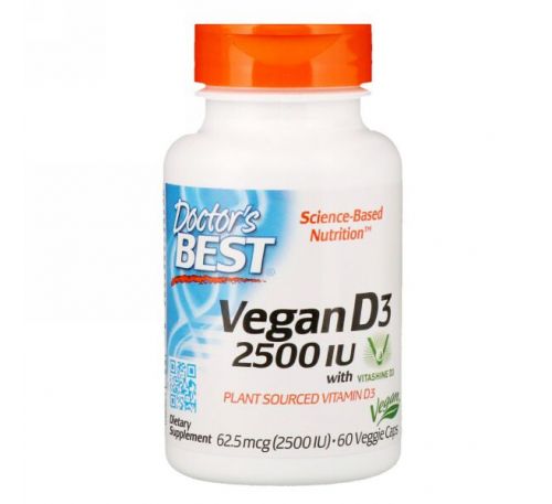 Doctor's Best, Vegan D3 с Vitashine D3, 2500 МЕ, 60 вегетарианских капсул