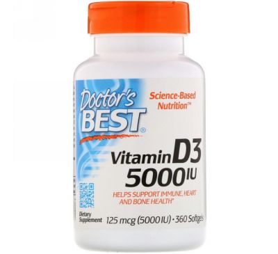Doctor's Best, Vitamin D3, 125 mcg (5,000 IU), 360 Softgels