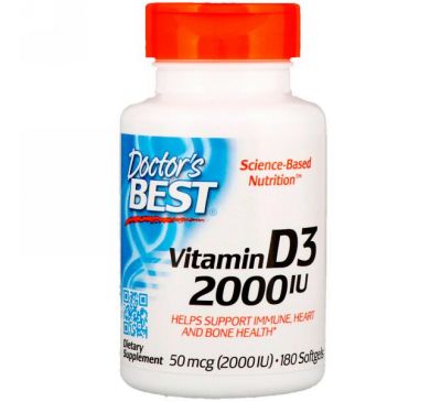 Doctor's Best, Витамин D3, 2000 МЕ, 180 мягких таблеток