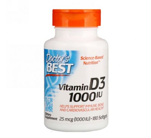 Doctor's Best, Витамин D3, 25 мкг (1000 МЕ), 180 мягких таблеток