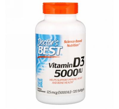 Doctor's Best, витамин D3, 125 мкг (5000 МЕ), 720 мягких таблеток