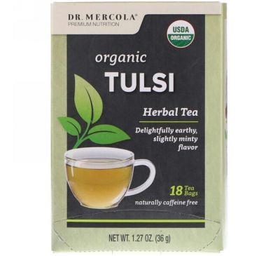 Dr. Mercola, Органический тулси, травяной чай, 18 чайных пакетиков, 1,27 унц. (36 г)