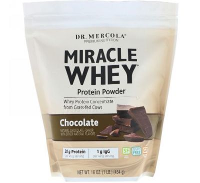 Dr. Mercola, чудесный сывороточный протеин в порошке со вкусом шоколада, 454 г