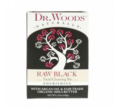 Dr. Woods, Необработанное черное мыло, Кусковое очищающее мыло для лица, 5,25 унц. (149 г)