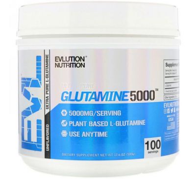 EVLution Nutrition, Glutamine 5000, без ароматизаторов, 17,6 унц. (500 г)