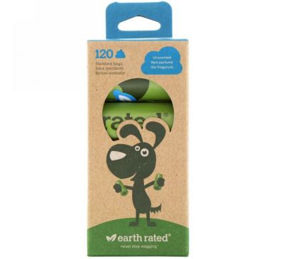 Earth Rated, Dog Waste Bags, Unscented, 120 Bags, 8 Rolls