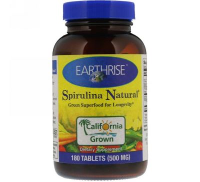 Earthrise, Натуральная спирулина, 500 мг, 180 таблеток