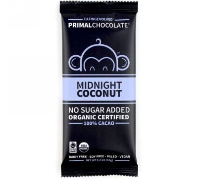 Eating Evolved, PrimalChocolate, Midnight Coconut 100% Cacoa, 2.3 oz (65 g)