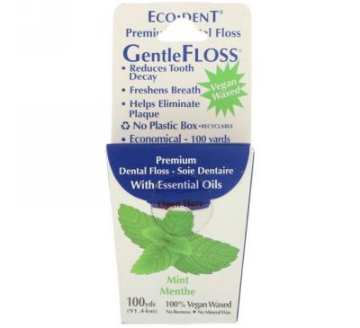 Eco-Dent, GentleFloss Зубная Нить, Мята 91.44 м
