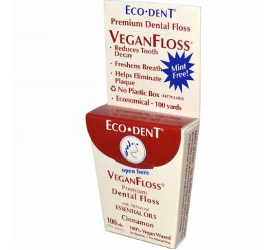 Eco-Dent, Зубная нить VeganFloss, корица, 100 ярдов (91,44 м)