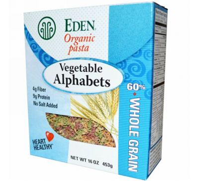 Eden Foods, Органические, растительные макаронные изделия в форме алфавита, 16 унций (453 г)