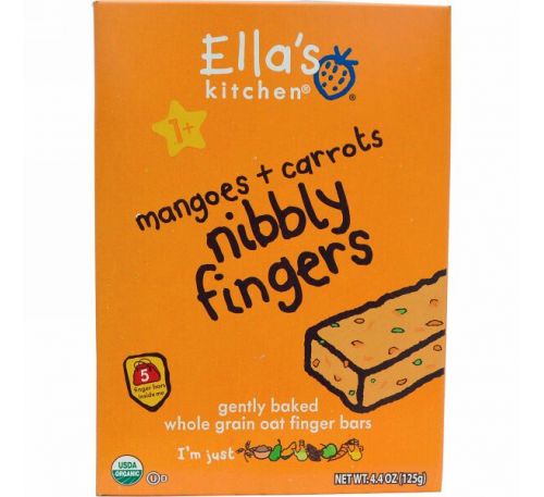 Ella's Kitchen, Хрустящие пальчики, манго + морковь, 5 батончиков, 4,4 унции (125 г)