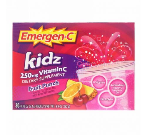 Emergen-C, для детей, фруктовый пунш, 30 пакетиков, 9,7 унций (2,6 гр)