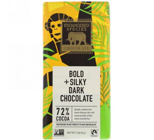 Endangered Species Chocolate, Bold + Silky Dark Chocolate, 3 oz (85 g)