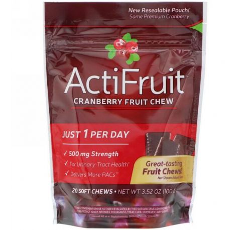 Enzymatic Therapy, ActiFruit, Cranberry Fruit Chew, 20 Soft Chews