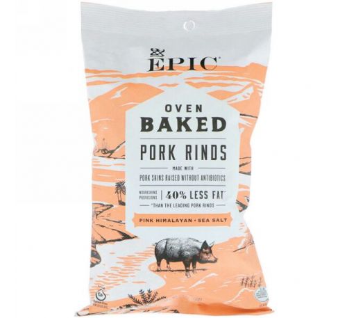 Epic Bar, Oven Baked, Pork Rinds, Pink Himalayan + Sea Salt, 2.5 oz (70 g)