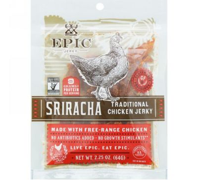 Epic Bar, Traditional Chicken Jerky, Sriracha, 2.25 oz (64 g)