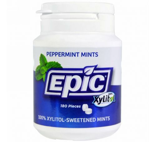 Epic Dental, Xylitol Mints, Sugar-Free, Peppermint, 180 Pieces