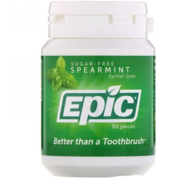 Epic Dental, Жевательная резинка с ксилитом, без сахара, мята, 50 шт.
