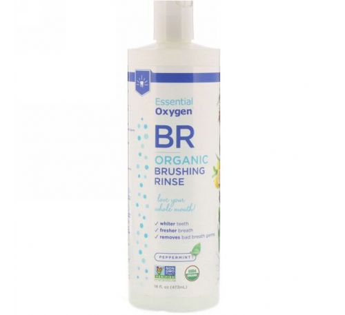 Essential Oxygen, BR Organic Brushing Rinse, Peppermint, 16 fl oz (480 ml)