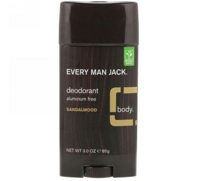 Every Man Jack, Дезодорант с ароматом сандала, 3,0 унции (88 г)