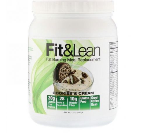 Fit & Lean, Заменитель еды с функцией сжигания жира, Печенье и сливки, 1,0 фунт (450 г)