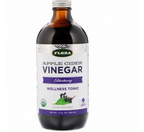 Flora, Apple Cider Vinegar, Wellness Tonic, Elderberry, 17 fl oz (500 ml)
