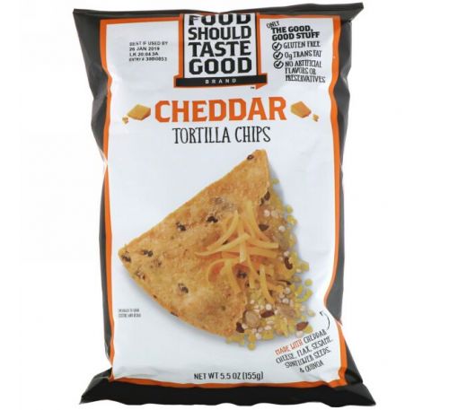 Food Should Taste Good, Натуральные чипсы Tortilla с сыром чеддер, 5,5 унций (156 г)