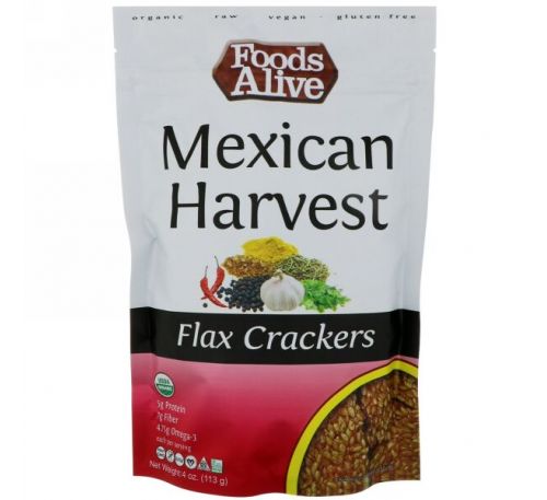 Foods Alive, Льняные крекеры, Мексиканский урожай, 4 унц. (113 г)