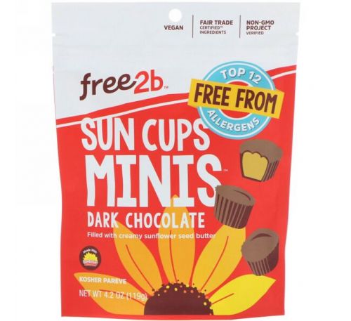 Free2B, Конфеты Sun Cups Minis, темный шоколад, 4,2 унций (119 г)