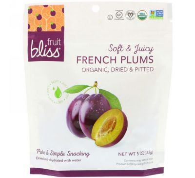 Fruit Bliss, Organic, Dried & Pitted French Plums, 5 oz (142 g)