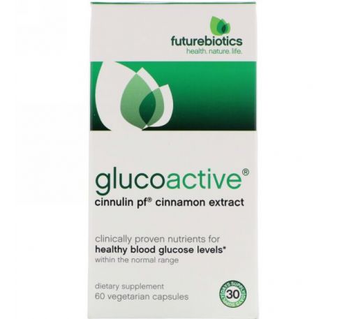 FutureBiotics, «ГлюкоАктив», экстракт корицы циннулин PF, 60 растительных капсул