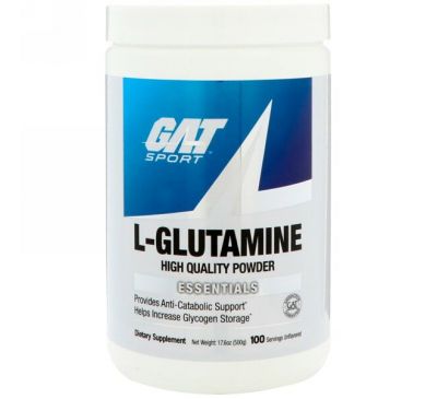 GAT, L-Глутамин, Без вкусовых добавок, 17,6 унции (500 г)