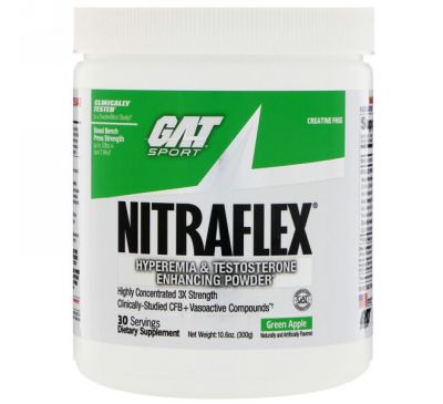 GAT, Nitraflex, Green Apple, 300 Grams Powder, 30 serving