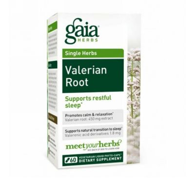 Gaia Herbs, Корень валерианы 60 вегетарианских жидких фито-капсул