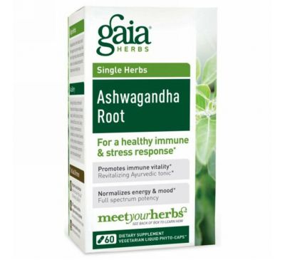 Gaia Herbs, Отдельные травы, Корень ашвагандхи, 60 вегетарианских жидких фито-капсул