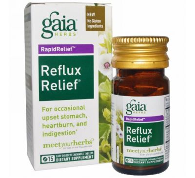 Gaia Herbs, RapidRelief, избавление от рефлюкса, 15 жевательных таблеток