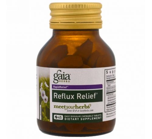Gaia Herbs, Средство для облегчения рефлюкса, 45 быстрорастворимых жевательных таблеток