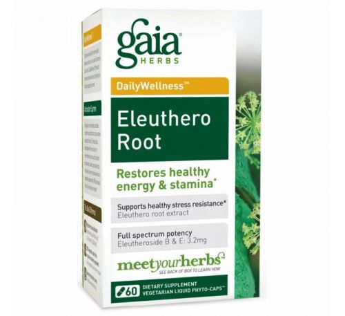 Gaia Herbs, Здоровье день за днем, Элеутерококк, 60 вегетарианских фито-капсул