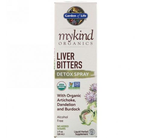 Garden of Life, MyKind Organics, Спрей для детоксикации печени на основе горьких растений, 2 ж. унц.(58 мл)