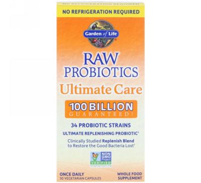 Garden of Life, Raw Probiotics Ultimate Care, 30 вегетарианских капсул
