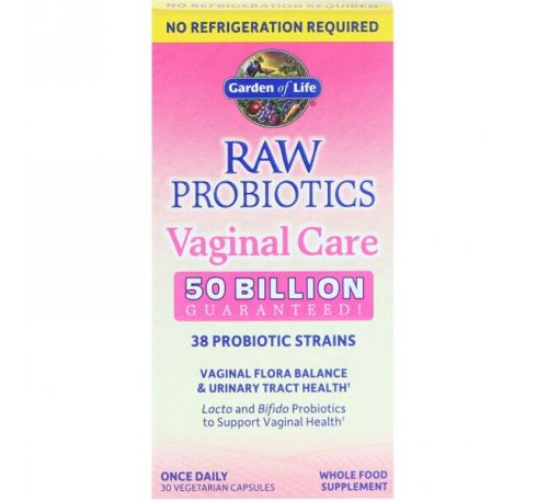 Garden of Life, Raw Probiotics Vaginal Care, 30 вегетарианских капсул