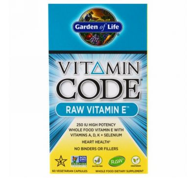 Garden of Life, Vitamin Code, натуральный витамин E, 60 овощных капсул