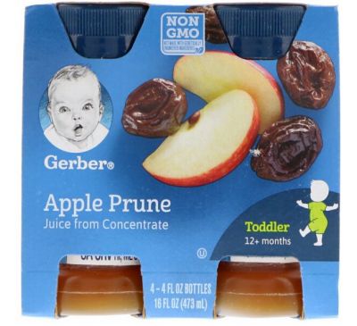 Gerber, Apple Prune Juice, Toddler, 12+ Months, 4 Pack, 16 fl oz (473 ml)