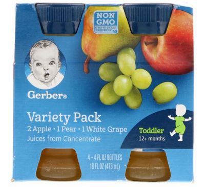 Gerber, Variety Juice Pack, Toddler, 12+ Months, 4 Pack, 4 fl oz (118 ml) Each