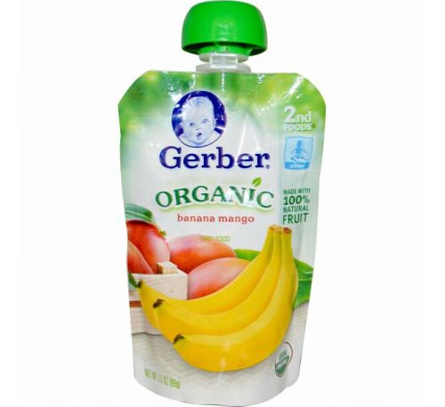 Gerber, Второе блюдо, натуральное детское питание, с бананом и манго, 3.5 унции (99 г)
