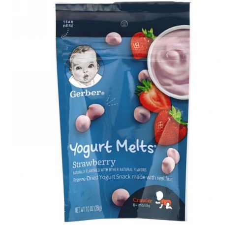 Gerber, Yogurt Melts, клубничные, дети от 8 месяцев, 1,0 унц. (28 г)
